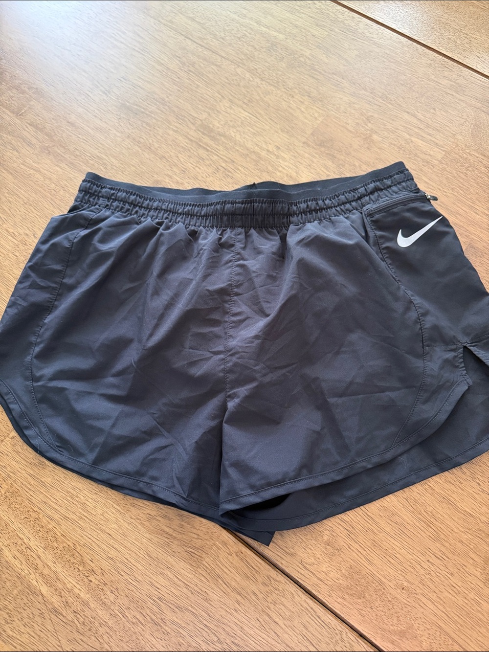 Nike Women’s Black Athletic Running Shorts with White Swoosh